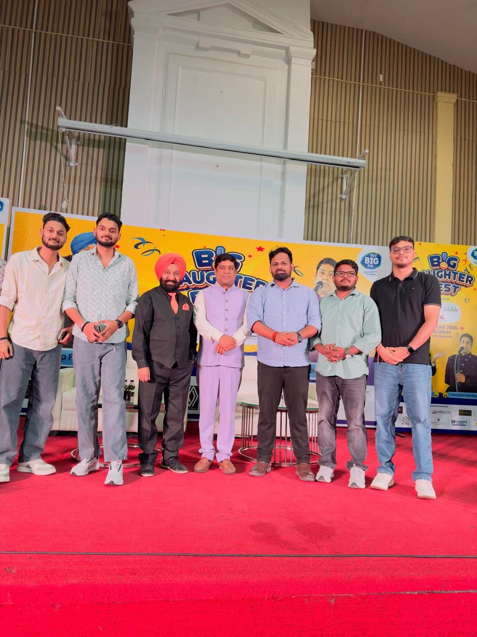 Piyush with a group on stage at the BIG FM Big Laughter Fest